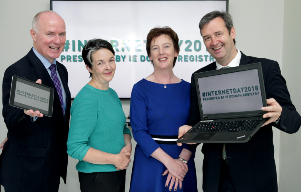 Launch of Internet Day 2018. David Curtin, CEO, .IE; Amanda Byrne, District Manager, Wexford County Council; Oonagh McCutcheon, Customer Operations Manager, .IE; Michael D’Arcy, Minister for State, Department of Finance