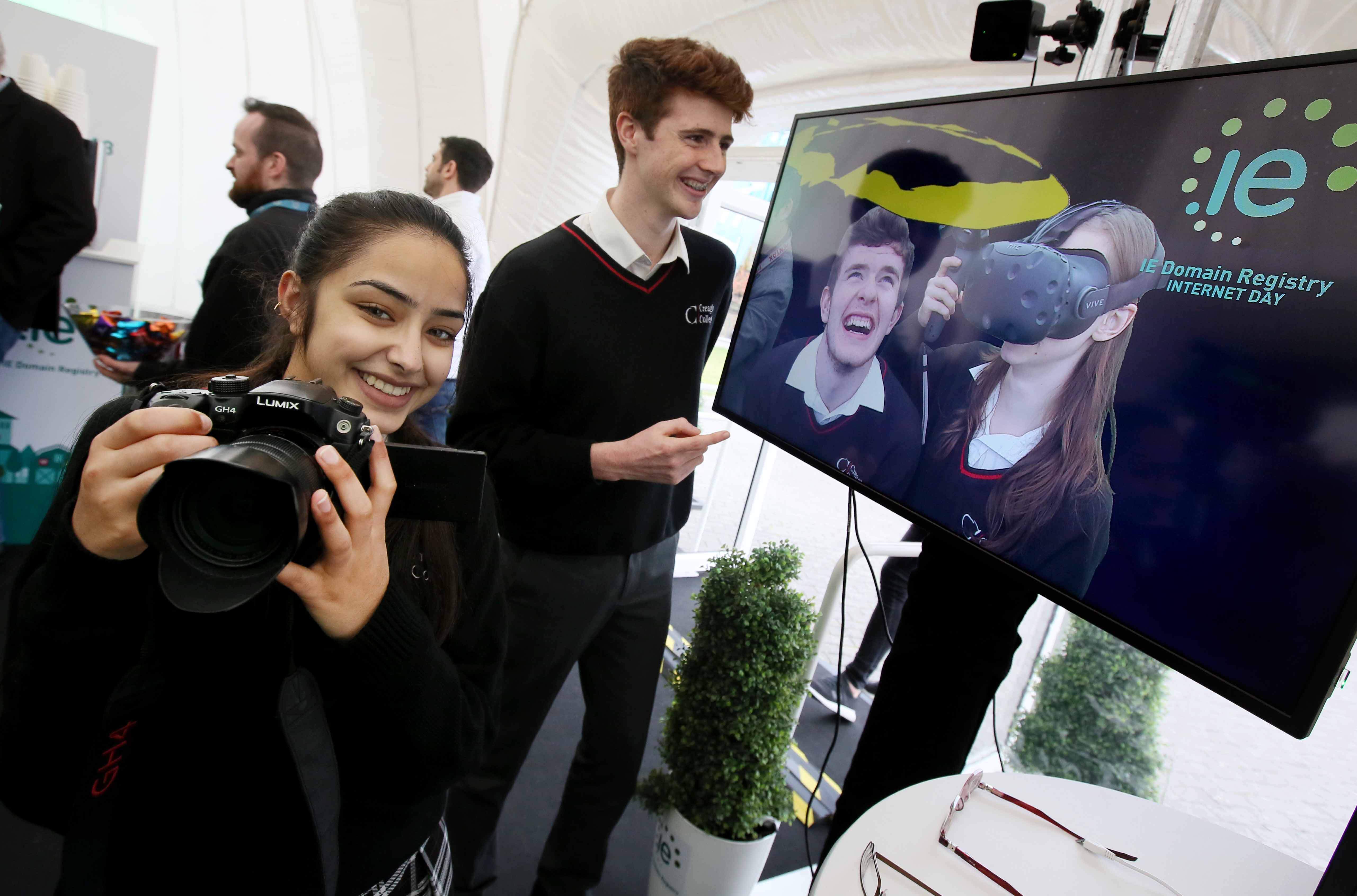 Students from Creagh College check out the mixed reality experience in the .IE Digital Dome.