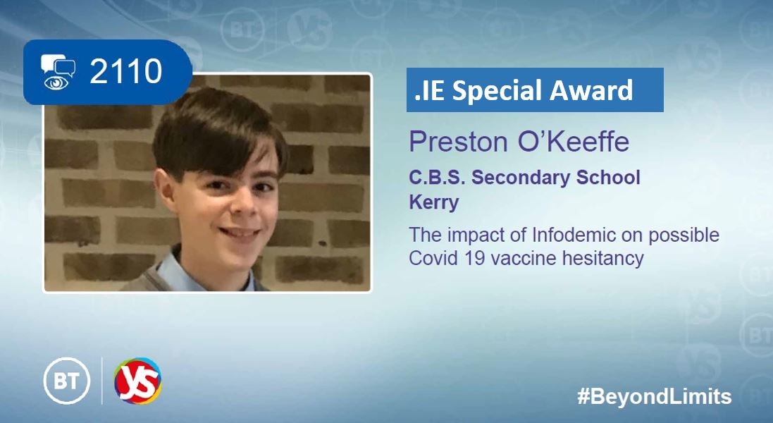 BT Young scientist winner Preston O'Keefe